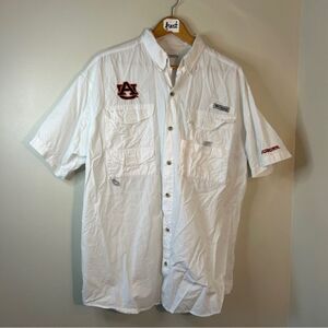 Columbia White Casual Button Down Short Sleeve Fishing Shirt Auburn University L